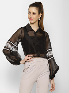 KASSUALLY Women Solid Casual Black Shirt