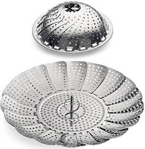 Drunna Stainless Steel Vegetable Steamer Basket / Insert for Pots, Pans, Crock Pots Steamer Folding Collapsible Basket Steel Steamer (1 L) Steel Steamer