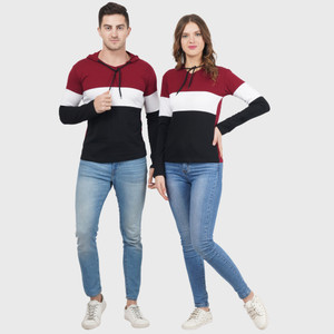 COUPLESTUFF.IN Full Sleeve Color Block Couple Sweatshirt