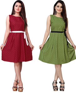 Modli 20 Fashion Women A-line Green, Maroon Knee Length Dress