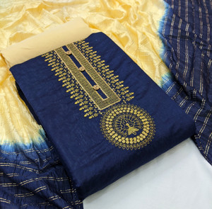 V And V Shop Chanderi Embroidered Salwar Suit Material