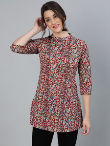 Nayo Casual 3/4 Sleeve Printed Women Maroon Top