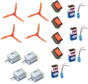 ERHIndia 2Pcs 6V - 12V DC Toy Hobby DC Motor 27x33mm + 4 inch 4 Blade Fan Propeller Prop Shaft DC Motor Hobby DIY Science Projects Electronic Components Electronic Hobby Kit