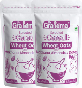 By Grandma Sprouted Cereal Mix –Sprouted Wheat, Dates and Almond Instant baby food For 8 month babies | Preservative Free Instant Porridge Mix for 8 - 36 months babies | (Pack of 2) Cereal