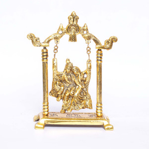 KridayKraft Radha Krishna on Swing jhula Gold Plated Radha Krishna Metal Statue Decor Your Home,Office & Radha Krishna Murti Gift for Relatives On Wedding,Anniversaries,Birthday,House Warming,Return Gifts...Brass Color डेकोरेटिव शोपीस  -  20 cm