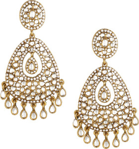 YELLOW CHIMES Ethnic Gold Plated Traditional White Studded Stones for Women and Girls Copper Drops & Danglers