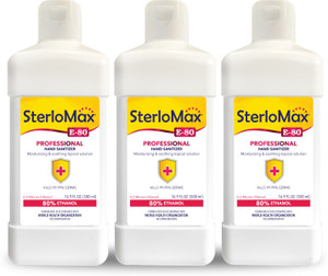 SterloMax Pack of 3 - 80% Ethanol-based Hand Rub Sanitizer and Disinfectant 500 ML Hand Sanitizer Bottle