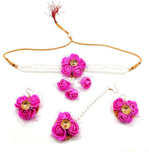 Sarthak Fashion Fabric Pink Jewellery Set