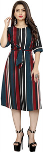 Modli 20 Fashion Women A-line Multicolor Below Knee Dress