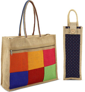 asian JUTE-GRID-BTLHLDRcBLUE-2 Multipurpose Bag