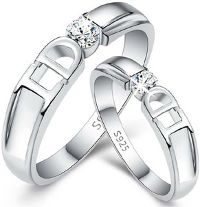 Via Mazzini IDO Crystal Couple Rings (Ring0198) Female US Size - 6 Male US Size - 10 Silver Cubic Zirconia Silver Plated Ring Set