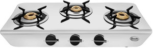प्रीति Preethi Stylo steel slim stainless steel 3 Burner Gas Stove, Manual Ignition मैनुअल गैस चूल्हा