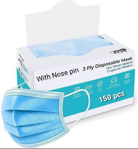 Vaghani 3 Ply Surgical Mask (150 Piece) ( With Nose Pin ) Surgical Mask With Melt Blown Fabric Layer