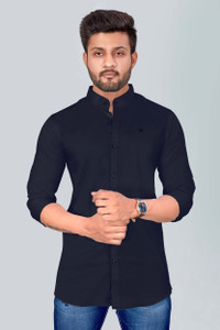 Wickster Men Solid Casual Dark Blue Shirt