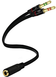 IKIS Mono Audio Cable 0.25 m Quality Assured Gold Plated 2 Male to 1 Female 3.5mm Headphone Earphone Mic Audio Splitter Cable for PC Laptop –Jet Black