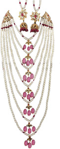 hurrio Mother of Pearl Gold-plated Purple, White Jewellery Set