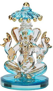 AkGlass Spiritual Glass Ganesha Gold Plated For Worship / Glass Figurine / Decorative Showpiece Decorative Showpiece  -  8.4 cm