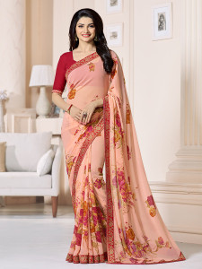 BLEESBURY Floral Print Bollywood Georgette, Chiffon Saree