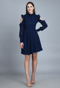 AAYU Women Fit and Flare Blue Knee Length Dress
