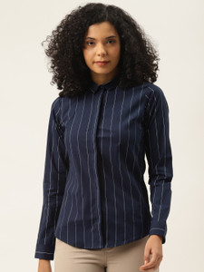 Hancock Women Striped Formal Blue Shirt