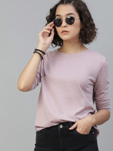 Roadster Solid Women Round Neck Purple T-Shirt