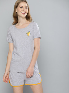 Mast & Harbour Women Solid Grey Night Suit Set