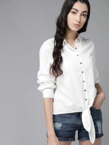Roadster Women Solid Casual White Shirt
