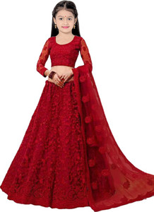 Gheludi Girls Lehenga Choli Party Wear Embroidered Lehenga, Choli and Dupatta Set