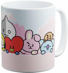 craft maniacs BT21 Chimmy Cooky Pink Theme Fan Art Printed White Ceramic Tea/Coffee | OFFCIALLY LICENSED BTS MERCH FOR ARMY Ceramic Coffee Mug