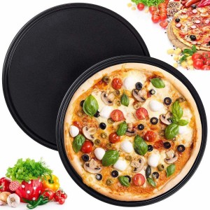 AL ATASH Non-Stick 23cm Carbon Steel PizzaTray l Round Cake Baking Tray (Pack of 2) Pizza Tray