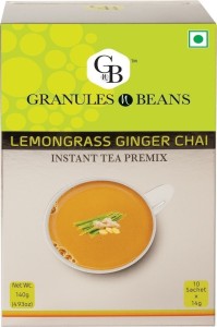 Granules and Beans Lemongrass Ginger Tea Instant Premix | Lemongrass Adrak Chai Instant Pemix | 10 Sachets of 14gms Each Instant Chai for Immunity & Freshness Lemon Grass, Ginger Instant Tea Box