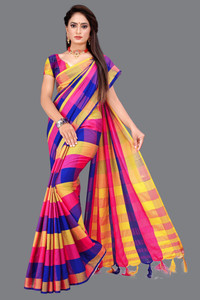 PRIYANSH CREATION Checkered Bollywood Cotton Silk Saree