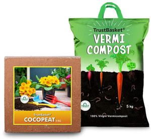 TrustBasket Organic Manure Combo of Vermicompost 5kg and Cocopeat 5kg for All Type Plants Potting Mixture