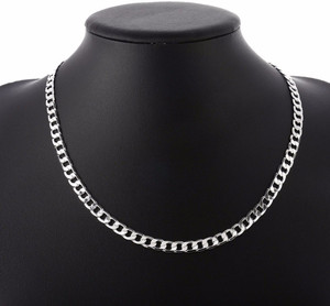 SILVERSHOPE Fashion Hot Sale Solid 925 Original Silver Curub NeckChain For Mens Rhodium Plated Silver Chain