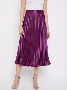 OTABU Solid Women Pleated Purple Skirt