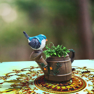 REJOICE CRAFT Cute Watering Can with Bird Handicraft Container Succulent Pots Flower Plants Living Room Planter Pottery Lucky Indoor-Outdoor Table Home & Office Decoration Gardening Gifts Plant Container Set
