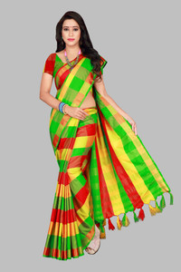 PRIYANSH CREATION Checkered Bollywood Cotton Blend Saree