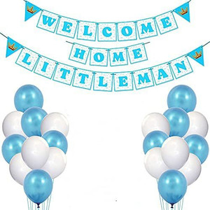 ज़्योज़ी Baby Boy Welcome Home Decoration Kit Banner with Balloons for Baby Shower / Welcome Party / Birthday Party Supplies(PACK OF 26)