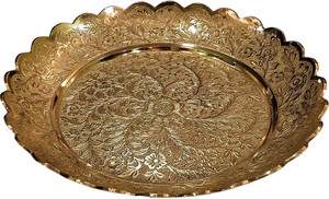 DECKORISH Brass Golden Heavy weighted Fancy Plate 22 cm Dinner Plate