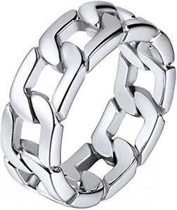 YELLOW CHIMES Elegant Latest Fashion Stainless Steel Chain Design Silver Ring for Men and Boys Stainless Steel Silver Plated Ring