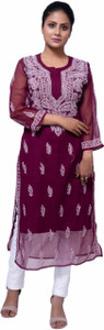 Lucknowi Chikankari Women Printed Straight Kurta
