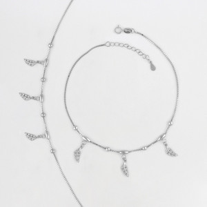 GIVA 925 Sterling Silver Zircon Leaf AnkletAdjustable(Single) Sterling Silver Toe Anklet