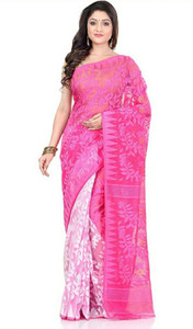 BASANA SAREE KUTHIR सेल्फ डिज़ाइन, बुना हुआ जामदानी प्योर कॉटन साड़ी