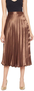 OTABU Solid Women Pleated Silver Skirt