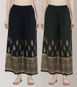 Trend Level Flared Women Dark Blue, Green Trousers
