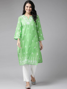 ADA Women Chikan Embroidery, Embroidered Straight Kurta