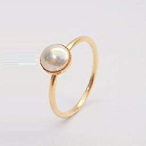 KUNDLI GEMS Pearl Ring Natural stone ( Moti ) Certified Astrological & Fashionable for girl & women Stone Pearl Gold Plated Ring