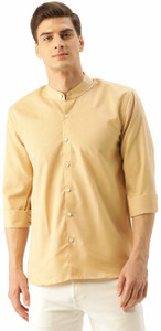BANHUSSAIN Men Solid Casual Gold Shirt