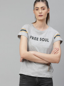 Roadster Typography Women Round Neck Grey T-Shirt Buy Roadster