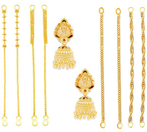 Panachee ONE GRAM GOLD PLATED GOLD JHUMKA EARRINGS & KAAN CHAINS COMBO Alloy Jhumki Earring